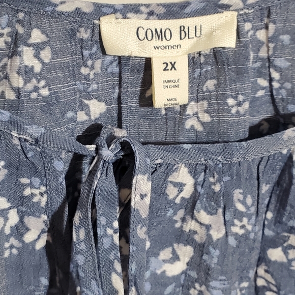 New Blue floral ditsy print lace shirt plus 2X - Picture 4 of 8